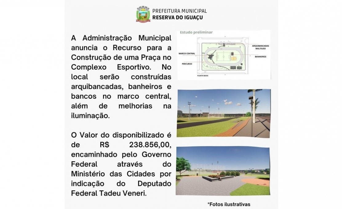 ADMINISTRAÇÃO MUNICIPAL ANUNCIA RECURSO PARA CONSTRUÇÃO DE PRAÇA NO COMPLEXO ESPORTIVO