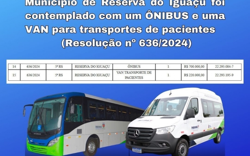 RESERVA DO IGUAÇU FOI CONTEMPLADA COM UM ÔNIBUS E UMA VAN PARA TRANSPORTES DE PACIENTES