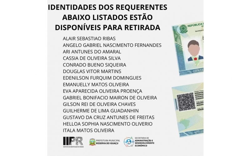 ⚠️POSTO DE IDENTIFICAÇÃO DE RESERVA DO IGUAÇU INFORMA QUE AS IDENTIDADES DOS REQUERENTES LISTADOS, ESTÃO DISPONÍVEIS PAR