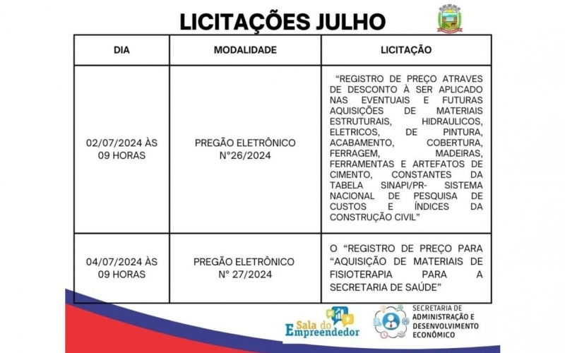 ⚠️LICITAÇÕES MÊS DE JULHO 2024⚠️