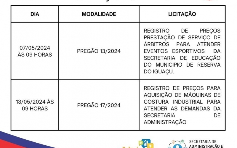 LICITAÇÕES DE MAIO 2024 