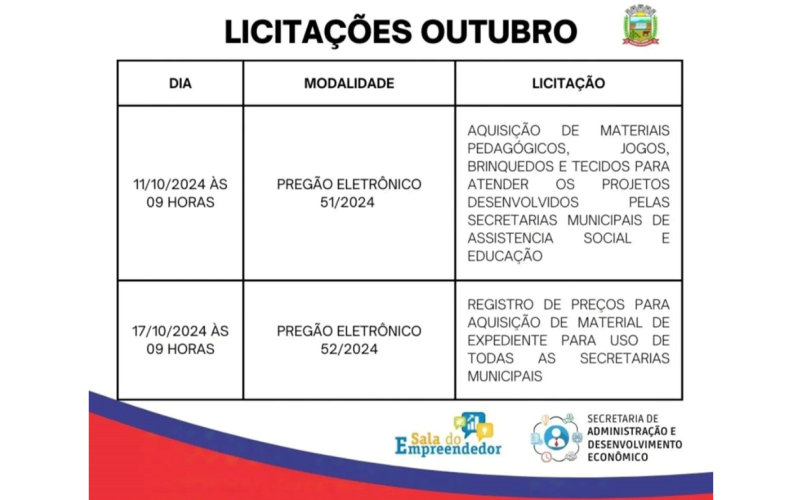 ⚠️LICITAÇÕES MÊS DE OUTUBRO 2024⚠️